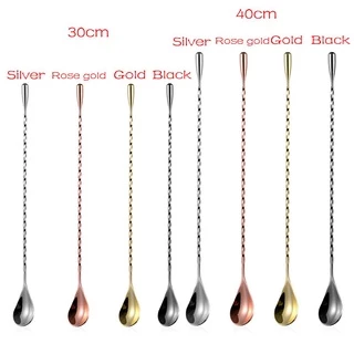 SUER Spiral Cocktail Spoons Mixing Bartender Tools Teadrop Spoon Stainless Steel Stirring Bar Accessories Eco-Friendly Kitchen Supplies/Multicolor