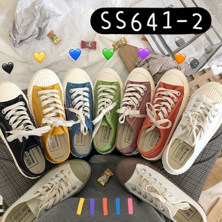 SS641-2 รองเท้าผ้าใบทรงคลาสสิก สีเรียบไม่มีลาย แมทช์ชุดง่าย สีดำ/ขาวล้วน/เหลือง/ฟ้า/เขียว/ม่วง/ส้มแสด