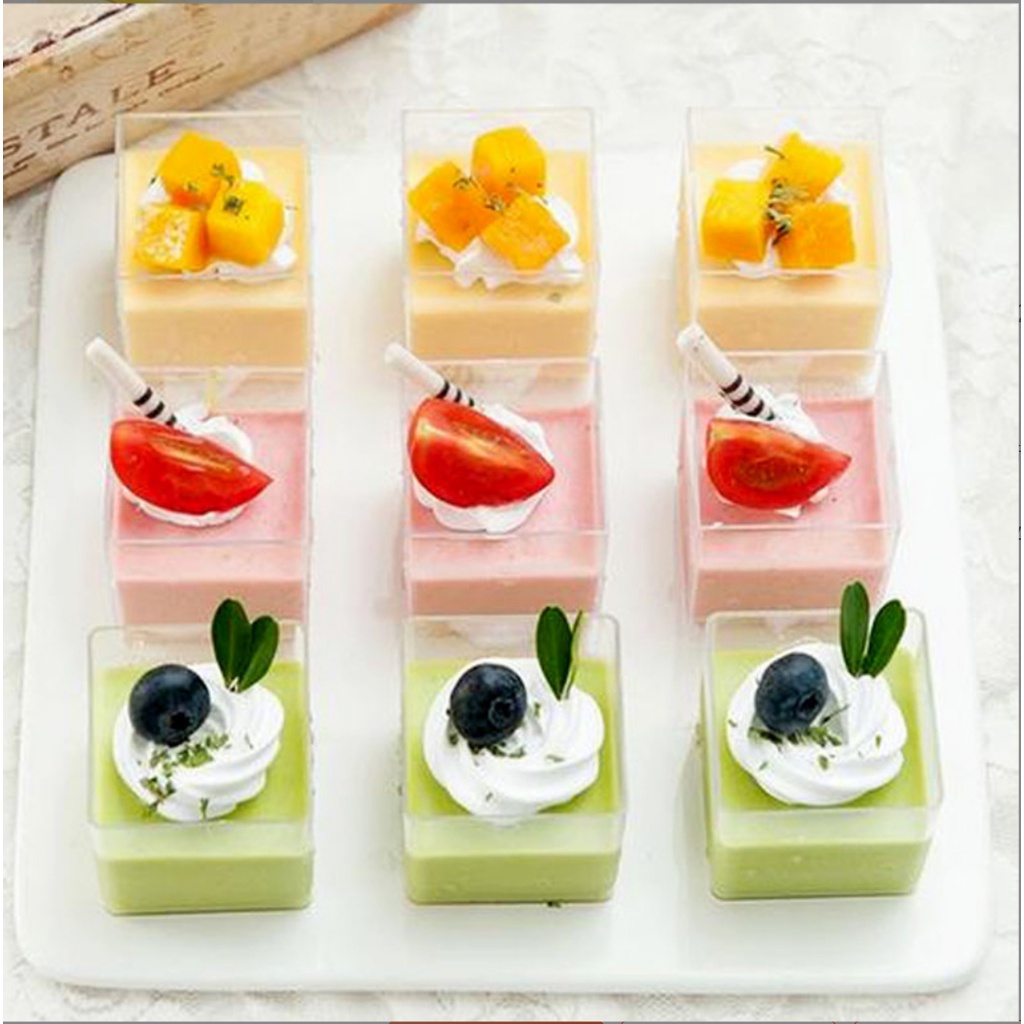 Bakery D'VER ❤️ ถ้วยมูสสี่เหลี่ยมพร้อมฝา70ml GD4248 (mini mousse cube) ขนาด 4.2*4.2*4.8cm.