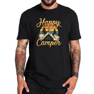 เสื้อผ้าผชHappy Camper เสื้อยืดแขนสั้นลําลอง ผ้าฝ้าย 100% พิมพ์ลาย Happy Camper ระบายอากาศ สไตล์วินเทจ ไซซ์ EU สําหรับผู