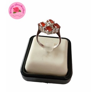 แหวนเงินแท้925 ประดับมาร์คาไซท์และออนิกซ์(Marcasite Ring with Red Agate)