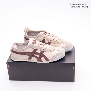 Asics Tiger Mexico 66 Tiger Ascus รองเท้าวิ่งลําลอง แบบหนัง สไตล์คลาสสิก ป้ายแท็กกระดาษแข็ง ฉลุลาย ขนาดครึ่งหนึ่ง ของแท้ พร้อมกล่อง
