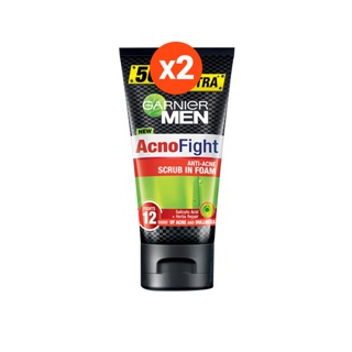 การ์นิเย่ เมน แอคโนไฟท์ แอนตี้-แอคเน่ สครับอินโฟม โฟมลดสิว 150มล x2 GARNIER MEN SCRUB IN FOAM โฟมผู้ชาย ล้างหน้าผู้ชาย