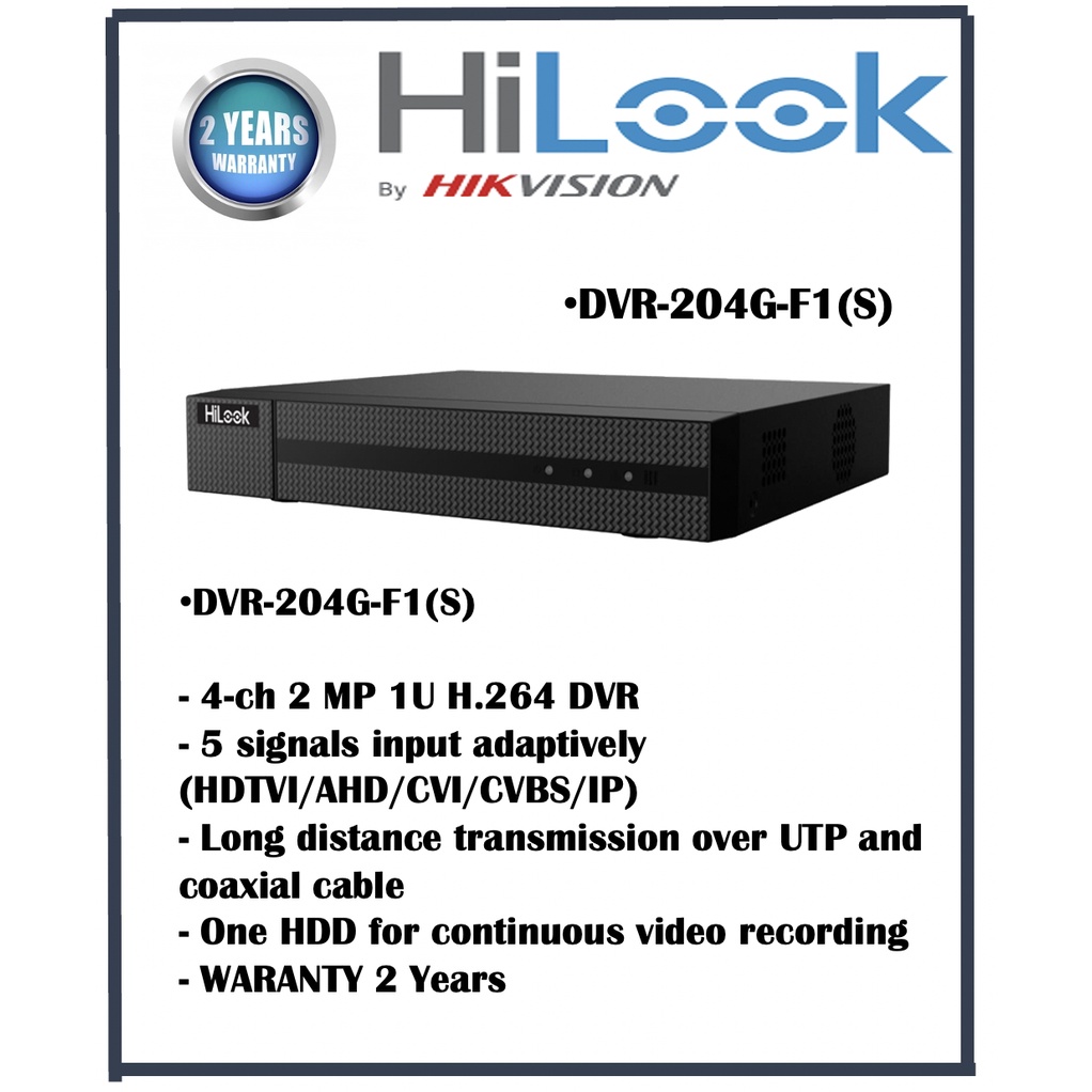 ถูกที่สุด!!! DVR HILOOK 4CH รุ่น DVR-204G-F1S ใช้ได้กับกล้องความละเอียดสูงสุด2ล้าน รองรับ4ระบบ AHD/TVI/CVICVBS ประกัน2ปี