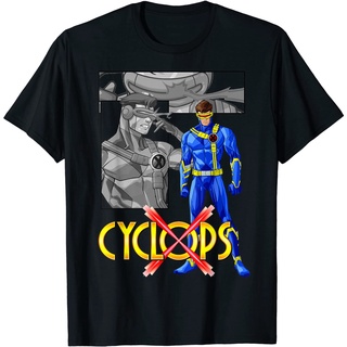 ROUND คอลูกเรือเสื้อยืด ผ้าฝ้าย พิมพ์ลายโลโก้ Marvel X-Men Cyclops สําหรับผู้ชาย-4XL