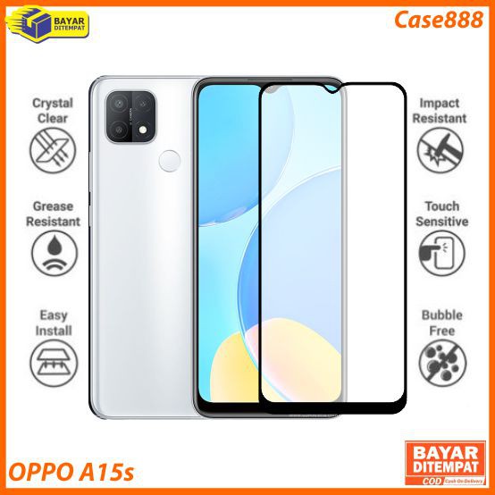 CASE888 กระจกนิรภัย 5D 6D 9D 21D OPPO A15s Full Coverage Ultra HD - สีดํา