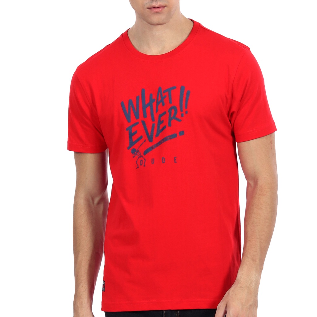 OASIS เสื้อยืด คอกลม ผู้ชาย T-shirt รุ่น MTC-1573 สีแดง