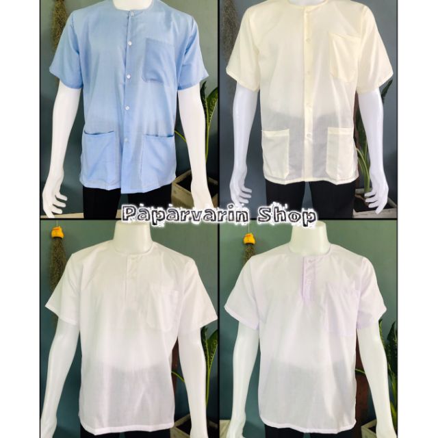เสื้อกุยเฮงแขนสั้น ผ้าป่าน ปฏิบัติธรรม เสื้อคนแก่ คุณลุง ใส่สบาย ผ้าโปรงบาง