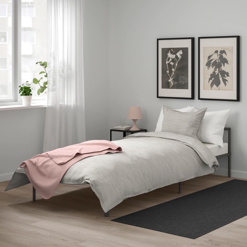 IKEA เตียงเหล็กพร้อมพื้นรองที่นอนขนาด90ซม. GRIMSBU กริมส์บู โครงเตียง เทา90x200 ซม. แข็งแรงสวยงามเรียบง่าย