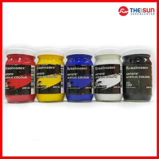 สีอะคริลิค Renaissance . สีขาว/ สีแดง/ สีเหลือง/ สีน้ำเงิน/ สีดำ Acrylic Colour