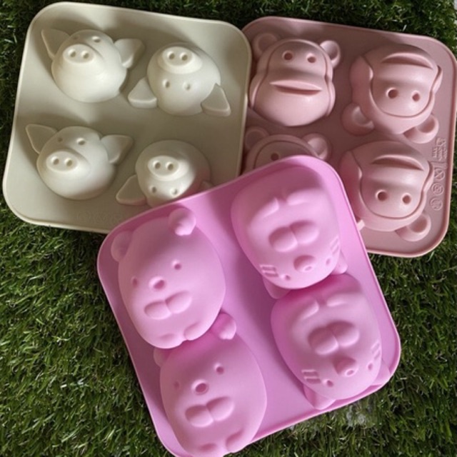 แม่พิมพ์ซิลิโคน สิวสาราสัตว์ แกะ แมว หมู ลิงเจี๋ยกๆ 4 ช่อง