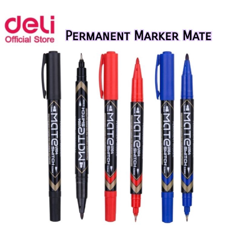 Deli ปากกามาร์คเกอร์ ปากกาเขียนซีดี Mate Permanent Marker 2 หัว ขนาด 0.5มม. และ 1มม.