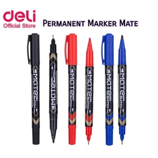 Deli ปากกามาร์คเกอร์ ปากกาเขียนซีดี Mate Permanent Marker 2 หัว ขนาด 0.5มม. และ 1มม.