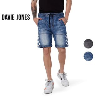 DAVIE JONES กางเกงขาสั้น ผู้ชาย เอวยางยืด สีกรม สีดำ Elasticated Shorts in navy black SH0056NV BK