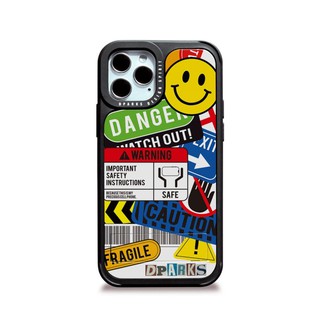 【Korean Phone Case Dparks】 Caution Sticker Card Pocket Anti Shock Protective Bumper Premium Case for Compatible for iPhone SAMSUNG 12 Pro mini Max 11 pro max xs xr se2 NOTE20 S20 21 10 Couple case