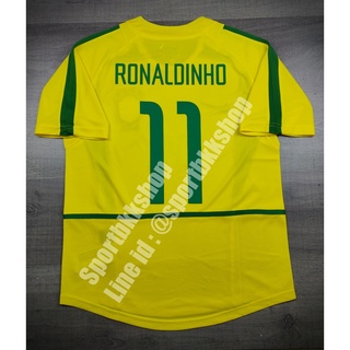 [Retro] - เสื้อฟุตบอล ย้อนยุค คลาสสิค Vintage Brazil Home บราซิล เหย้า ชุดแชมป์บอลโลกปี 2002 พร้อมเบอร์ชื่อ11 RONALDINHO