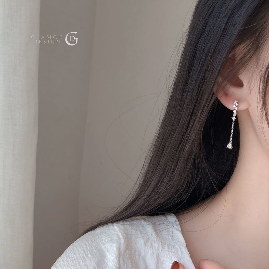GLAMOR ต่างหูเงินแท้ 925 ทรงหยดน้ำ เพชรวิ้งสวยมาก ของขวัญ Valentine ให้แฟน ใส่ติดหูได้ทุกวัน รูปที่ 5