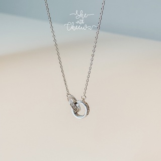 She with Cheewa | silver925 | ava necklace สร้อยคอเงินแท้ มินิมอล ห้อยจี้คริสตัลวงกลม 2 วงคล้องกัน