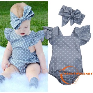 FHE-ทารกแรกเกิดทารกเสื้อผ้าเด็ก Polka Dot Romper Jumpsuit ชุดสูท Sunsuit