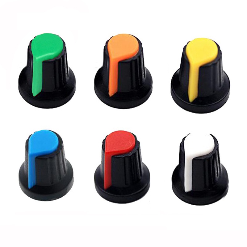 (2ชิ้น) ลูดบิดวอลลุ่ม Plastic Knob Potentiometer Knob Hat ปุ่มปรับ VR สี ฟ้า เขียว เหลือง แดง ขาว ส้ม Volume WH148