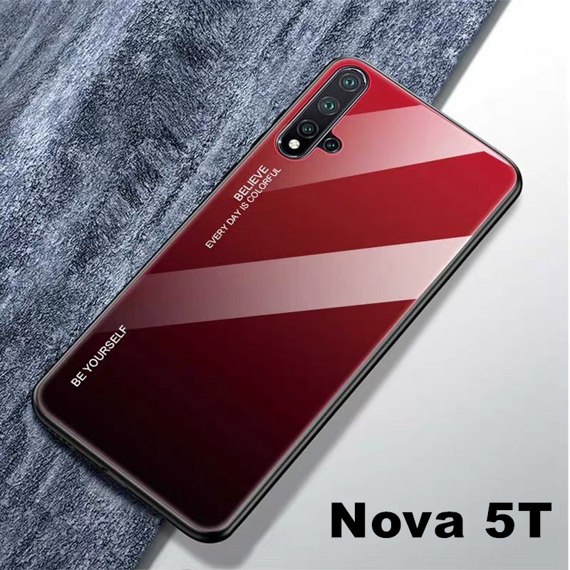 [ส่งจากไทย] Case Huawei Nova5T เคสกระจกสองสี เคสกันกระแทก ขอบนิ่ม เคสกระจกไล่สี สินค้าใหม่