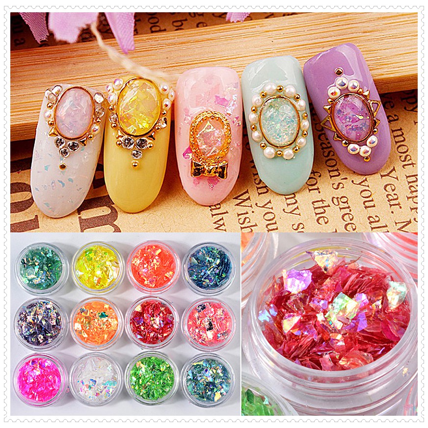เซตฟอยล์แก้ว ประดับเล็บ 12สี อุปกรณ์แต่งเล็บ อุปกรณ์ทำเล็บ พร้อมส่ง!! BH