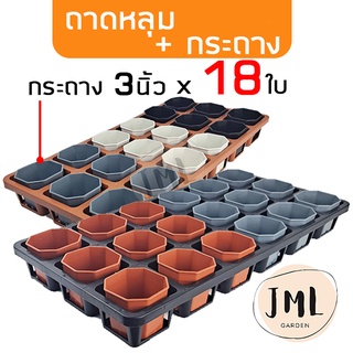 JML ถาดหลุม 18 ช่อง พร้อม กระถางแปดเหลี่ยม 3นิ้ว 18 ใบ เซ็ทถาดหลุม 18ช่อง