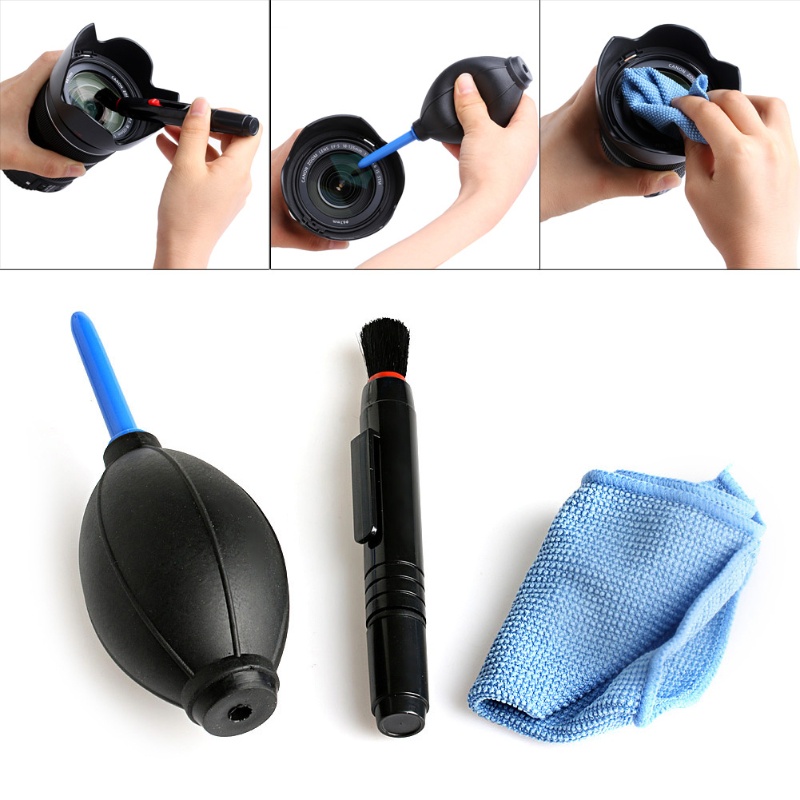 3 in 1 ชุดทําความสะอาดเลนส ์ DSLR VCR กล ้ องฝุ ่ นปากกา Blower Wiper ผ ้ าชุด