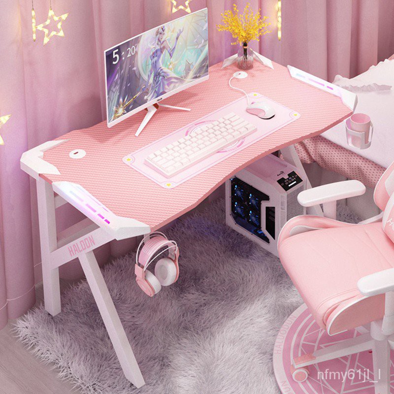GJel Pink Gaming Desk Professional Gaming Table Gaming Computer Desk