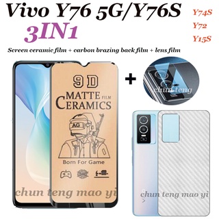 (3in1) ฟิล์มเซรามิคฝ้า ฟิล์มเลนส์ และฟิล์มด้านหลัง สําหรับ Vivo Y76 5G Y76S Y16 Y35 Y02S Y15S Y72 5G Y31 2021 Y74S Y21 Y33S