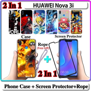 2 IN 1 เคส HUAWEI Nova 3i เคส พร้อมกระจกนิรภัยโค้ง ป้องกันหน้าจอเซรามิค นารูโตะ และวันพีช