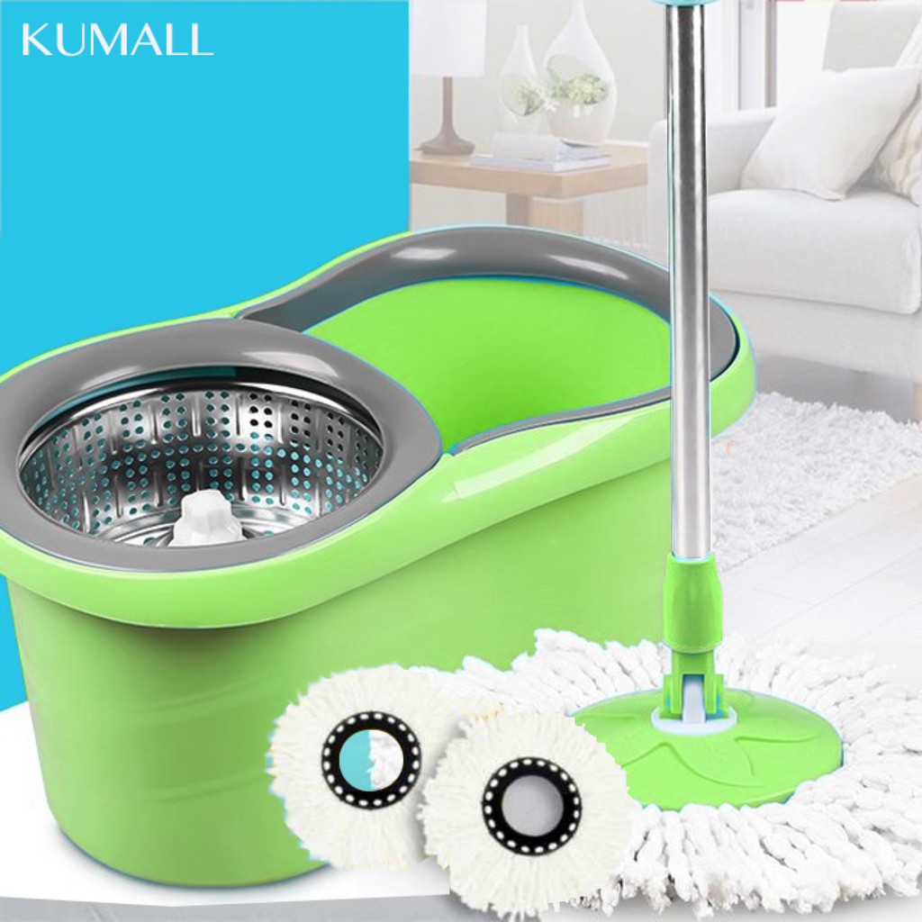 Kumall ไม้ถูพื้น Spin Mop รุ่นA2ชุดถังปั่น พร้อมถังปั่นสแตนเลส และ ผ้าม๊อบไมโครไฟเบอร์ 2 ผืน ถังรีดน้ำสแตนเลส #7