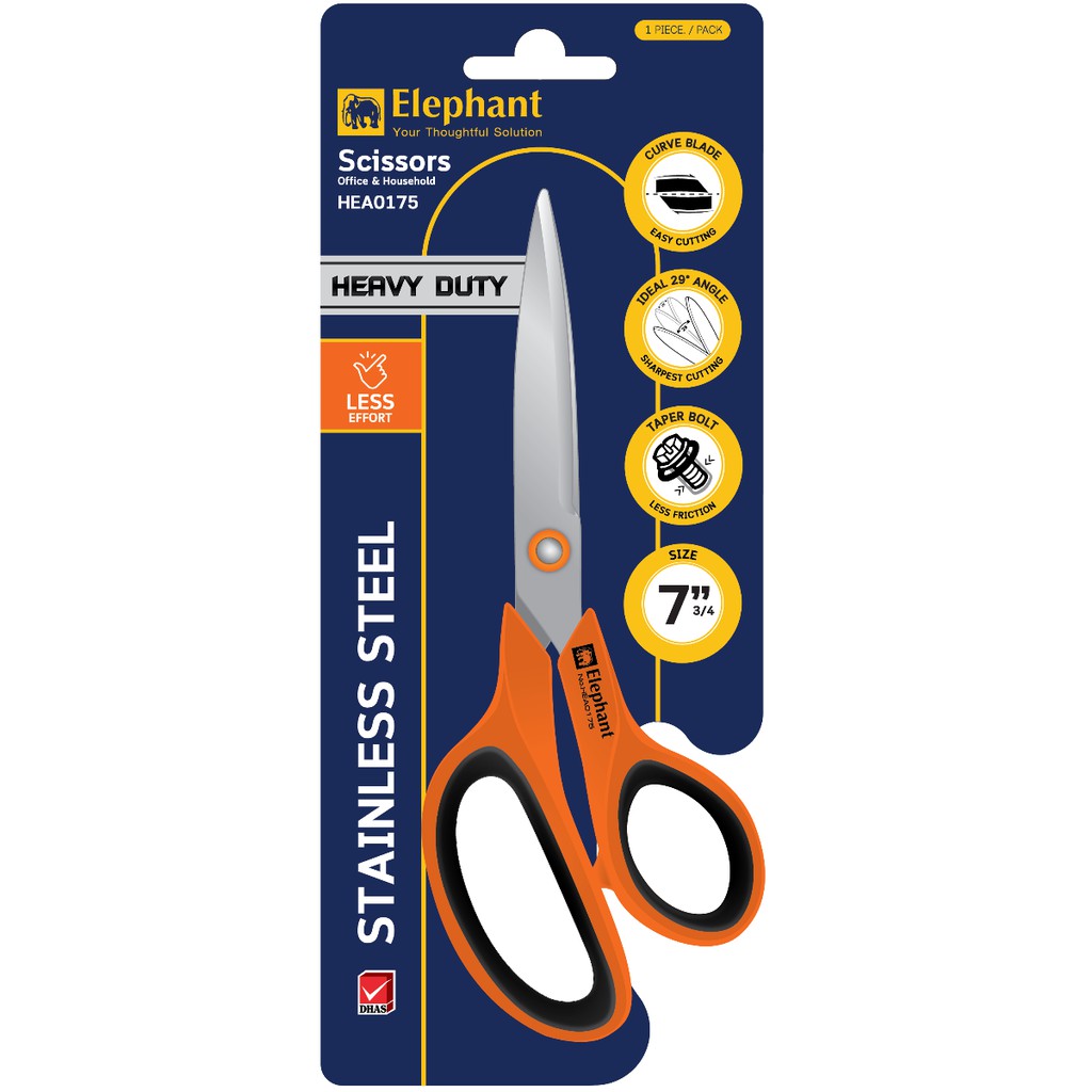 กรรไกรสแตนเลส สำหรับงานหนัก HEA 0175/0285/0390 ขนาด 7.75-9 นิ้ว Elephant ตราช้าง Stainless steel heavy duty sci
