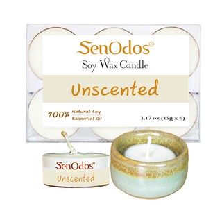 SenOdos Tealight Set เทียนหอม เทียนทีไลท์ ไม่มีกลิ่น 15g. X6 + เชิงเทียน.