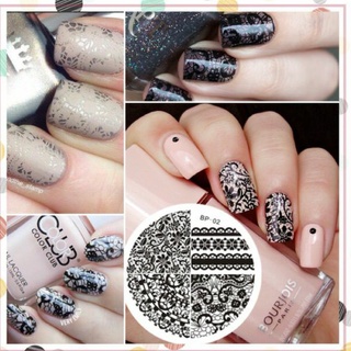 แผ่นปั๊มลายเล็บ ลูกไม้ ดอกไม้ opi essie orly zoya