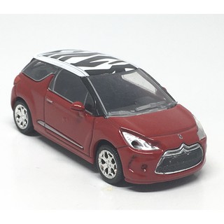 Norev Citroen DS3 สีแดงเข้ม หลังคาม้าลาย โมเดลรถเหล็กสะสม 1/64 (ยาว 7.5 cm) นอกแพค