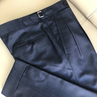 [พร้อมส่ง] Navy Check - Double Pleated Pants ไม่ใช่เอวสูง