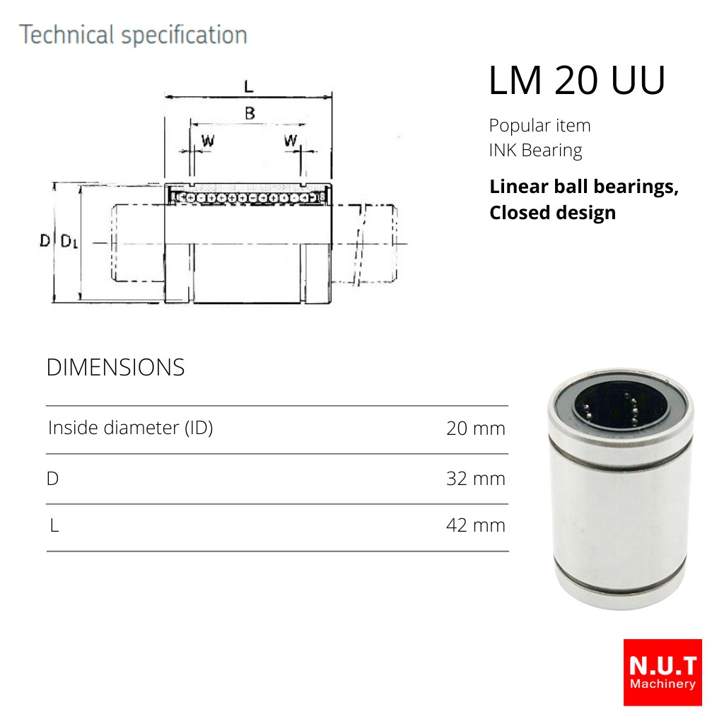 ตลับลูกปืน INK LM 20 UU Linear Bearing (20x32x42) #6