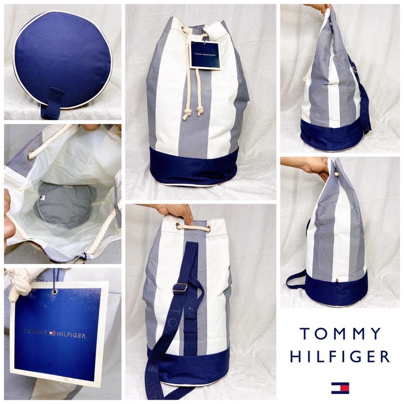 👝: TOMMY HILFIGER Blue/White Gym Duffle Bag แท้💯%