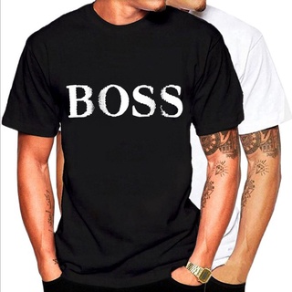 เสื้อยืด เสื้อสีขาว บุรุษแฟชั่นคอกลมเสื้อยืด Boss Letters พิมพ์ Casual Short Sleeve Tee Tee เสื้อขาว