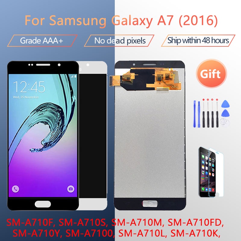 Super OLED จอแสดงผล LCD สําหรับ SAMSUNG GALAXY A7 2016 A710 SM-A710F A710M Touch Screen Digitizer As