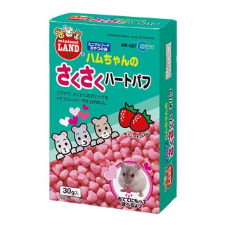 Marukan Strawberry flavor snack มารุคัง ขนมข้าวพอง กรุบกรอบ รูปหัวใจ รสสตอเบอรี่ ขนมสำหรับแฮมสเตอร์ (30g)