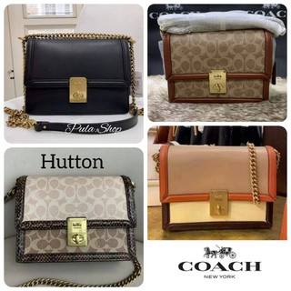 หนังแท้🌸 Coach Hutton Shoulder Bag In Blocked Signature Canvas