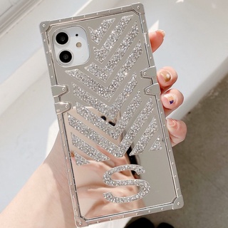 เคสโทรศัพท์มือถือกระจก ทรงสี่เหลี่ยม กันกระแทก แวววาว หรูหรา สําหรับ apple iPhone 12 Pro Max iPhone12 mini iPhone 12pro