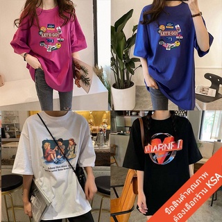 LULU💥เดรส เสื้อยืดแขนสั้นผู้หญิง Oversize เสื้อสาวอวบพิมพ์ลาย เสื้อผ้าแฟชั่น เสื้อยืดโอเวอร์ไซส์เกาหลีใหม่ สกรีนลาย xl