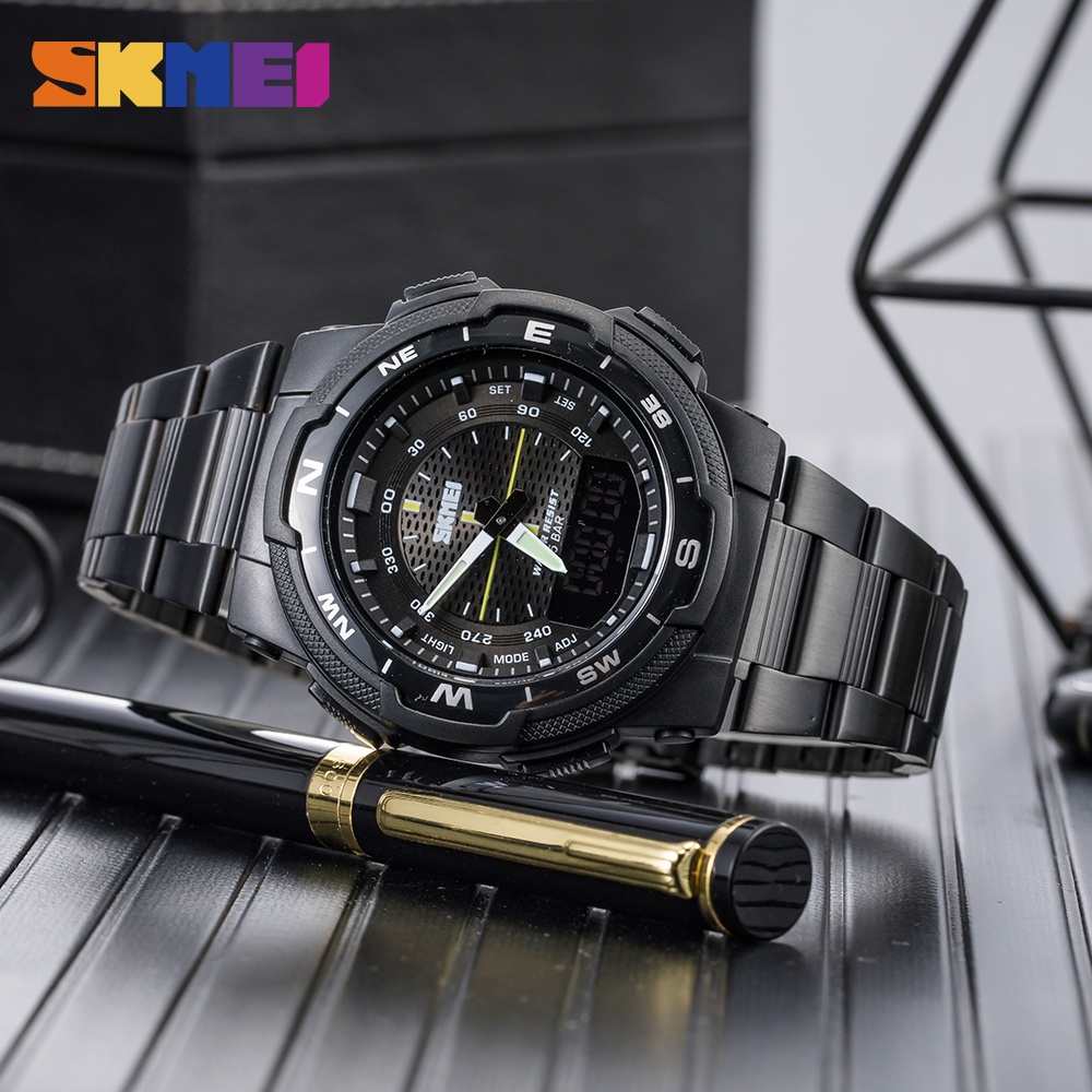 SKMEI นาฬิกาข้อมือ สแตนเลส จอแสดงผลเเบบคู่ กันน้ำ สำหรับผู้ชาย ราคา ถูกที่สุด ดีลบีเคเค แกลเลอรีภาพที่ 4