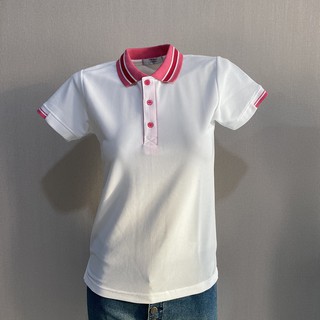 เสื้อโปโลคอปก สีขาวปกแถบชมพู เนื้อผ้านุ่ม ๆ สวมใส่สบายสุด เนื้อผ้าไม่ขึ้นขุย ไม่ขึ้นขน ใส่แล้วดูดี คลาสสิค มีเก็บปลายทาง