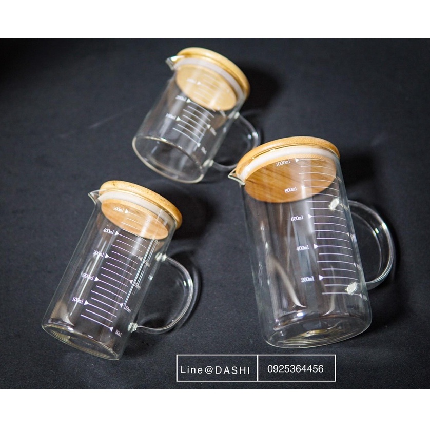 เหยือกแก้ว พร้อมฝาไม้ 350 ml 500 ml 1000 ml ถ้วยตวงแก้ว เหลือกตวงของเหลว ถ้วยตวง ถ้วยชง อุปกรณ์ เครื่องดื่ม ชงกาแฟ