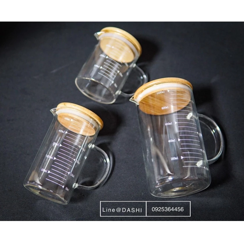 เหยือกแก้ว พร้อมฝาไม้ 350 ml 500 ml 1000 ml ถ้วยตวงแก้ว เหลือกตวงของเหลว ถ้วยตวง ถ้วยชง อุปกรณ์ เครื่องดื่ม ชงกาแฟ