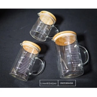 เหยือกแก้ว พร้อมฝาไม้ 350 ml 500 ml 1000 ml ถ้วยตวงแก้ว เหลือกตวงของเหลว ถ้วยตวง ถ้วยชง อุปกรณ์ เครื่องดื่ม ชงกาแฟ